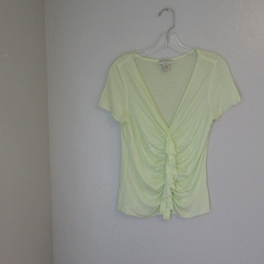 BANANA REPUBLIC Light Green Pullover Ruched S Short Sleeve Blouse